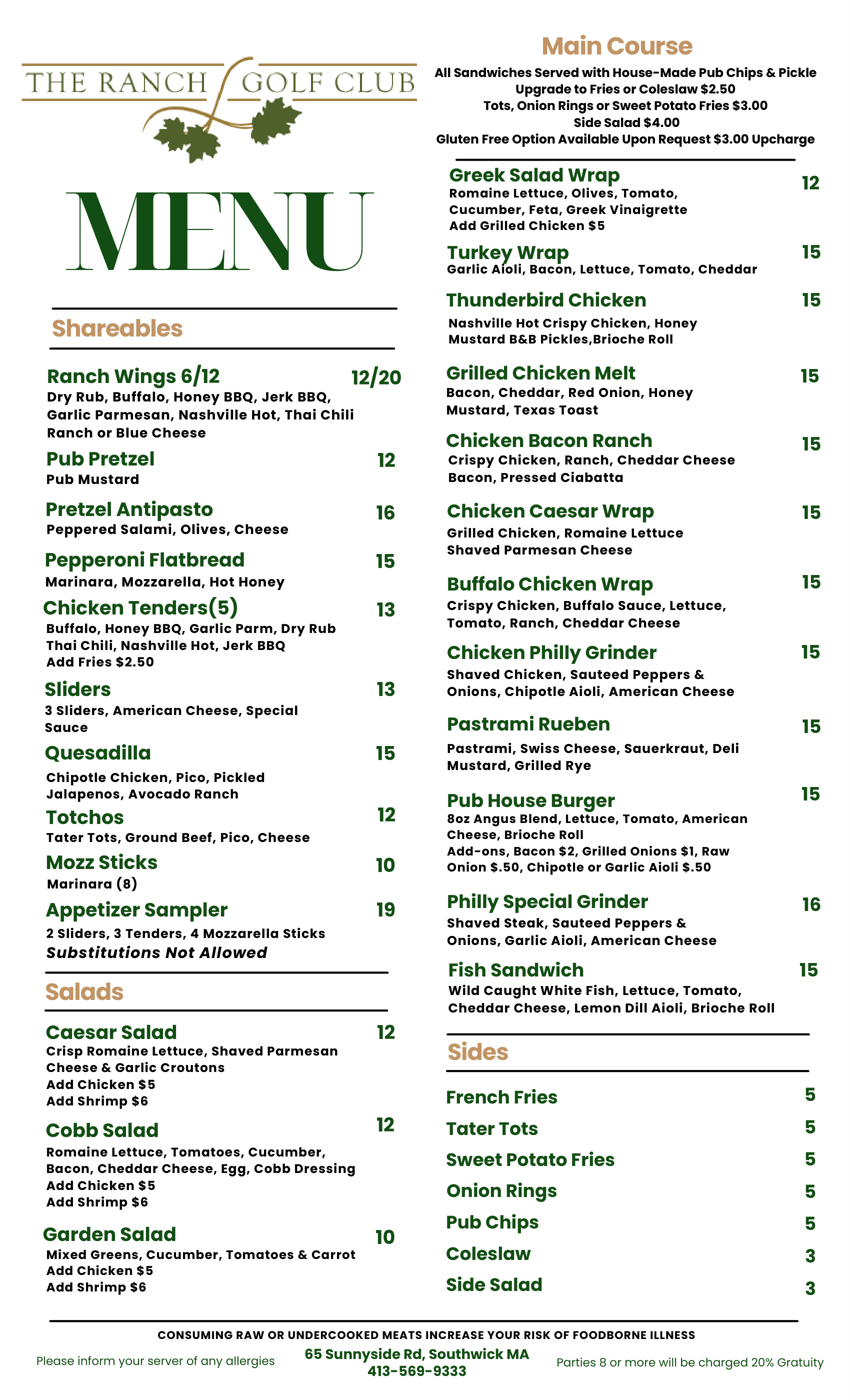 Pub Menu